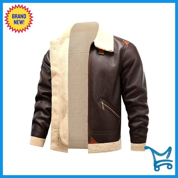 Men's Bomber Jacket Faux Leather Faux Fleece Lined Winter Coat